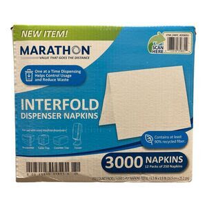 Marathon Interfold 1-Ply Dispenser Napkins, 3000 Per Case, White